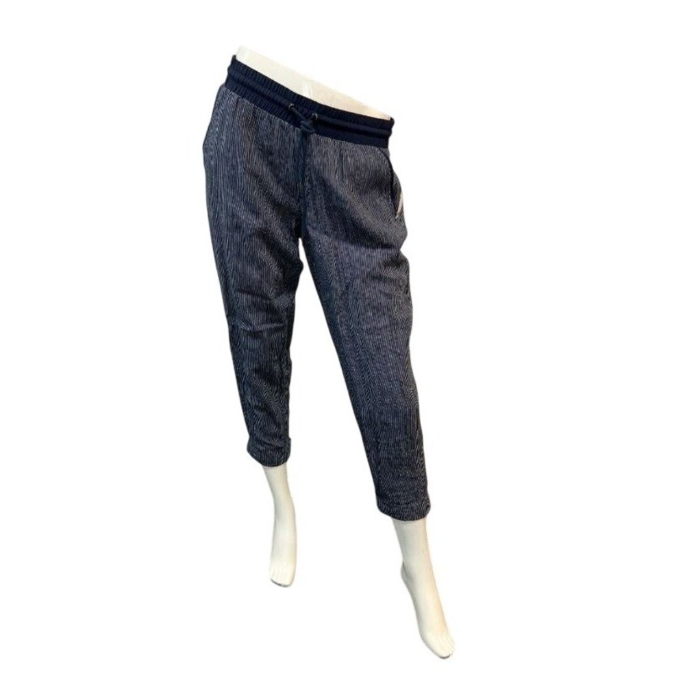 Athleta Bali Pants Women 8 Blue Striped Linen Drawstring Jogger